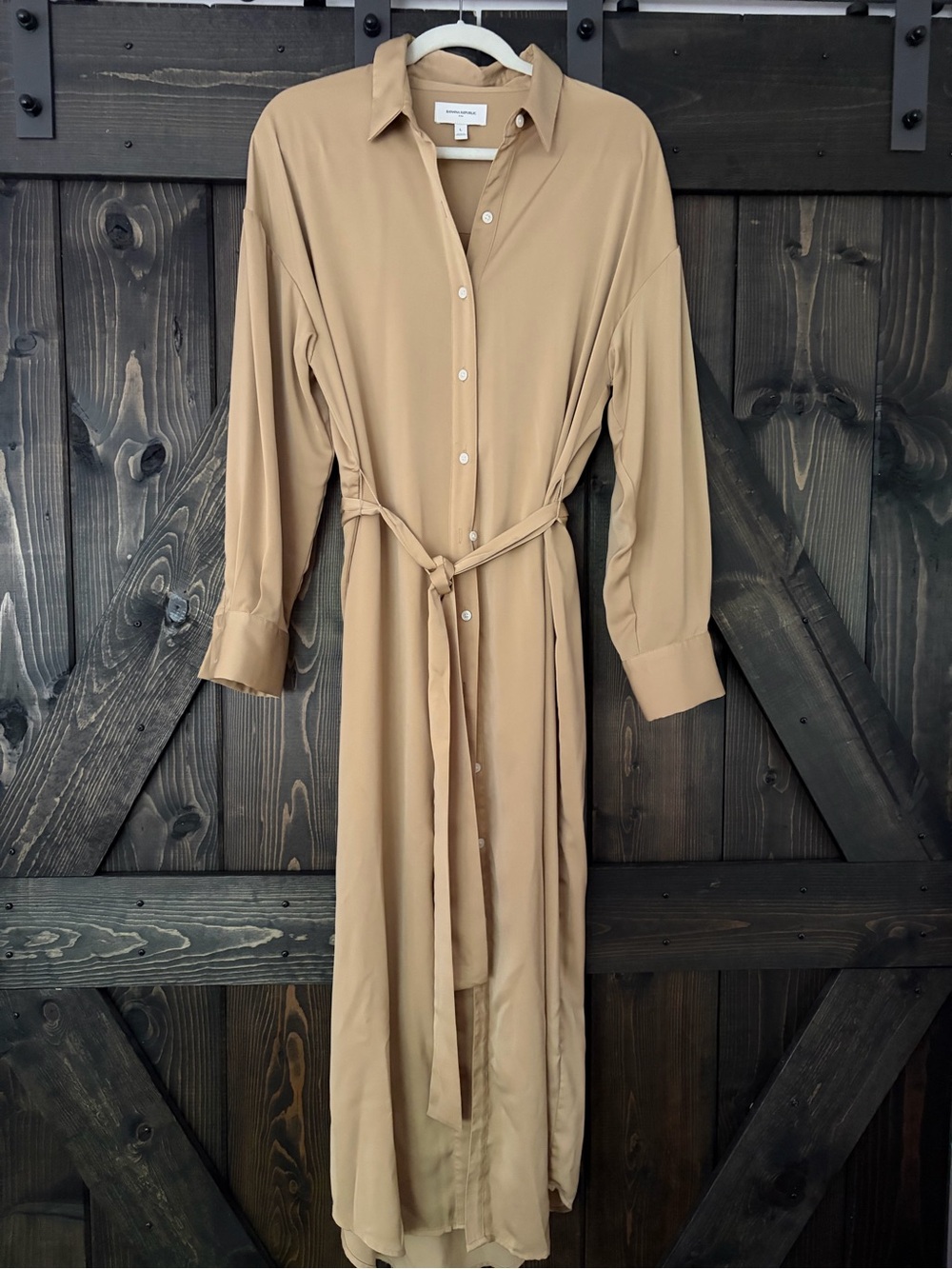 Banana Republic Tan Button-Front Maxi Shirt Dress